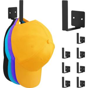 Hat Rack for Wall, Baseball Cap Organizer, Strong Adhesive/Drilled Hat Holder Storage, Hanger for Closet, Door, Bedroom (8 Pack)