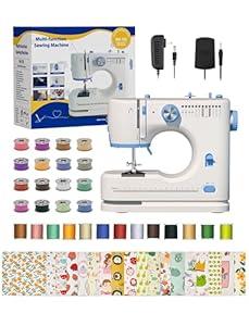 Portable Sewing Machine, Lncludes Beginner Basic Sewing Machine Kit, 12 Stitch Patterns BuiltIn, Versatile 2Speed Foot Pedal, Great for Beginners, Adults, Home Use  Blue and White