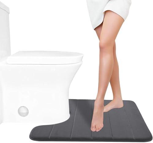 Yimobra Memory Foam Toilet Bath Mat U-Shaped, 24 X 20 Inches,Soft and Comfortable, Super Water Absorption, Non-Slip, Machine Wash and Easier to Dry for Bathroom Commode Contour Rug, Dark Gray