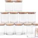 SHOWIN Thick Candle Jars for Making Candles 12 Pcs, 7 OZ Empty Jars with Wood Lids for Candle Making, Sample Container, Clear
