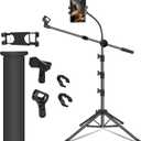 Mic Stand, Microphone Stand Floor Boom Mic Stand with Tablet Phone Holder Height Adjustable Four-legged Stand Gooseneck Boom Arm with 2 Mic Clips for Singing Stage Performance Party