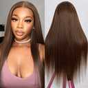Chocolate Brown Human Hair Wig 13X4 Straight Lace Front Wigs Human Hair 180 Density HD Frontal Wigs Pre Plucked Glueless Brown Lace Front Wig for Women 20 Inch