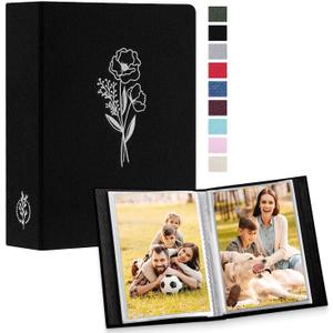 Lanpn Photo Album 4x6 50 Pictures 2 Packs, Small Mini Capacity Linen Photo Book Sets, Each Pack Holds 100 Top Loader Vertical Only Picture for Kids Boy Girls Black