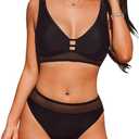CUPSHE Women's Bikini Sets High Waisted Swimsuit Adjustable Straps Cutout Back Hook Mesh L