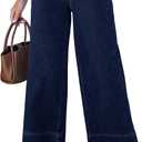 luvamia High Elastic Waisted Wide Leg Jeans for Women Crop Pants for Women Pull On Denim Pants Darkness Blue XX-Large Fits Size 20 / Size 22