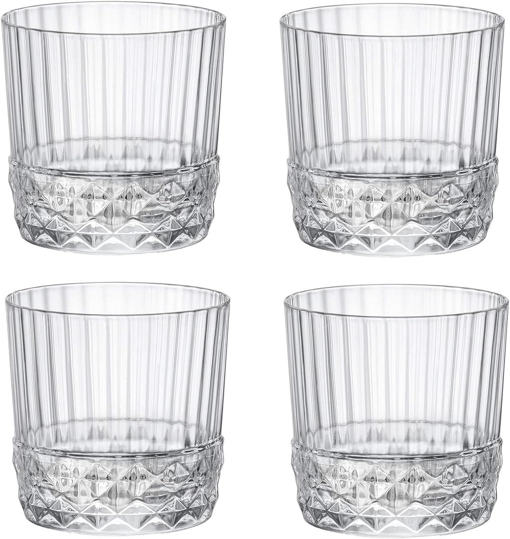 Bormioli Rocco America '20s 10.125 oz. Rocks Drink Drinking Glasses, Clear, Set of 4