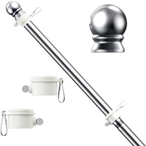 hogardeck 5 FT Silver Flag Pole, Tangle Free Spinning Stainless Steel Flagpole, Suitable for 3x5 Heavy Garden Flag 1" Dia Flag Pole for House, Wall-Mounted (Without Bracket)