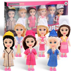 Liberty Imports Little Career Toddler Dolls with Dresses, Girls Imaginative Pretend Play Mini Small Dolls with Outfits for Chef, Doctor, Pilot, Engineer, Teacher & Baker (Career)