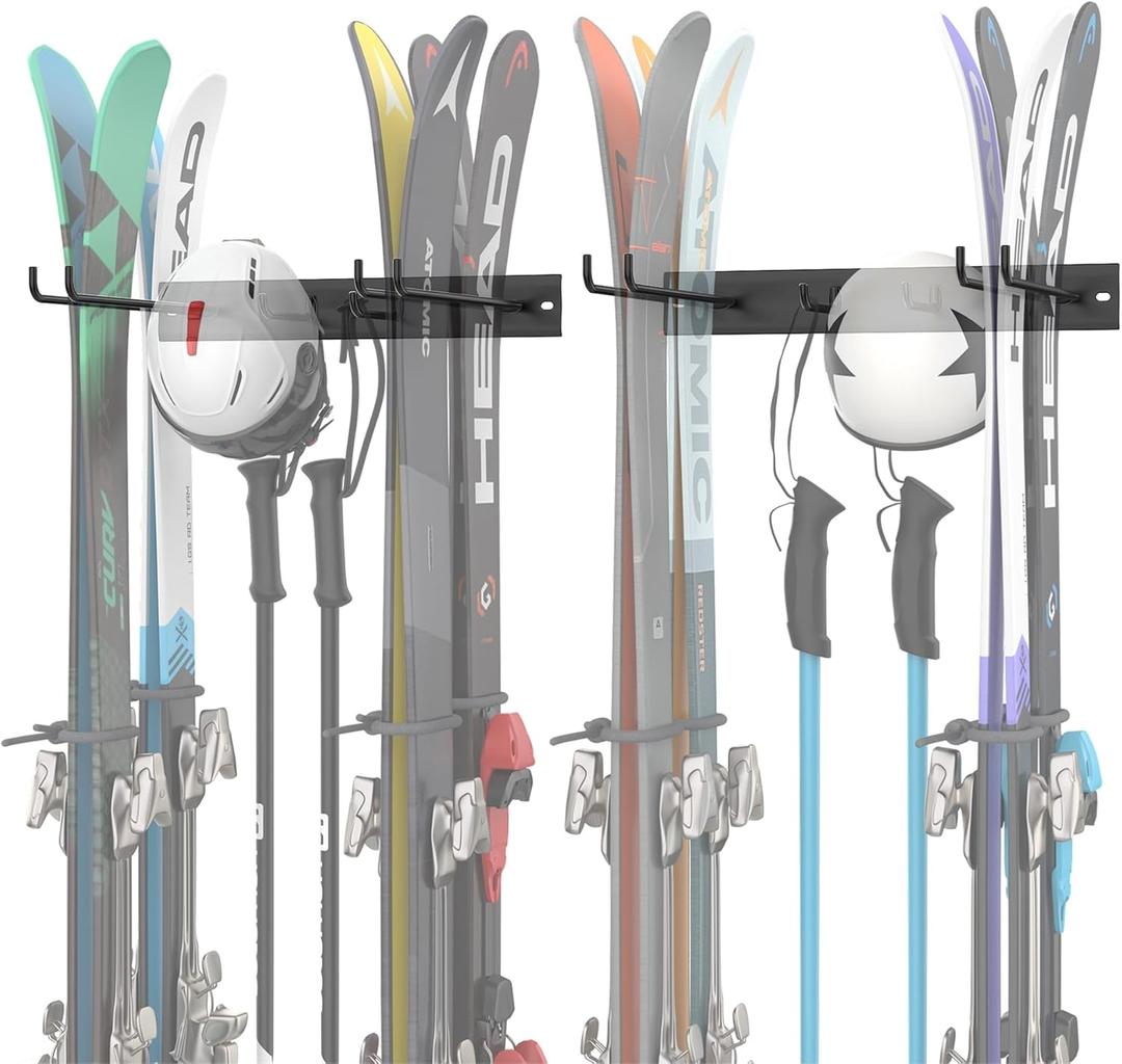 Garage Ski Rack, Indoor Ski Hangers for Garage Ski Storage Wall Mounted Ski Holder Holds Up to 8 Pairs of Skis