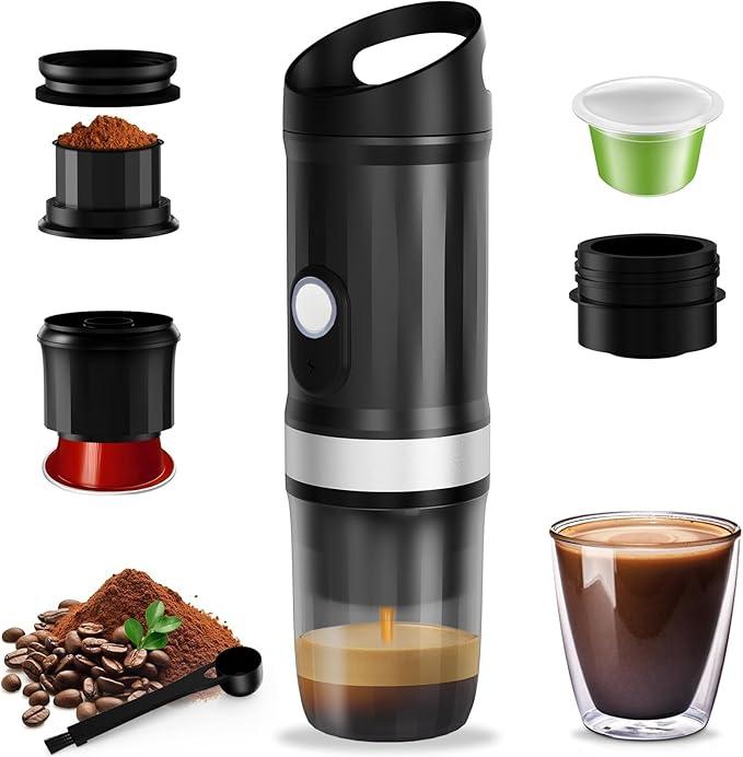Portable Coffee Maker, Travel Coffee Maker with 3-4 Min Self-Heating, 20 Bar 9600mAh Durability Mini Espresso Maker Compatible with NS Capsule & Ground Coffee for Camping, Travel, RV, Hiking, Office