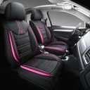 Yeleno02 Leather Car Seat Covers 5 Seats Front & Rear Seat Protector Full Set Universal Fit, Airbag Compatible (Black&Rose)