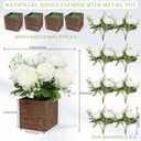 Dining Table Centerpiece Set of 4 - Artificial Peony Flowers with Wooden Vase - Boho Fake Rose Bouquets Small Faux Silk Floral Arrangement for Wedding Party Bathroom Home Dcor, White