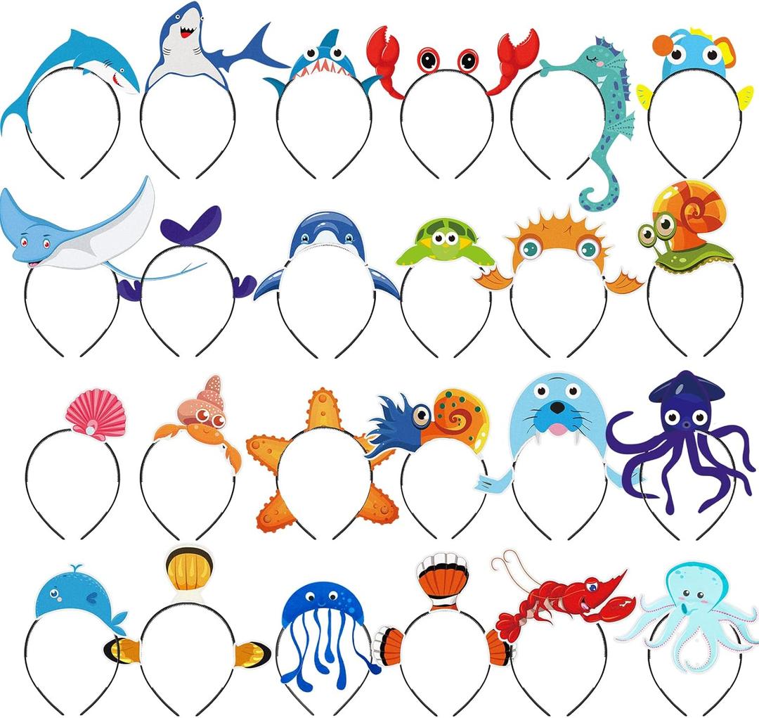 Yinder 24 Pieces Sea Animal Party Headband Under the Sea Party Decorations Ocean Themed Party Decorations Ocean Party Favors Felt Ocean Animal Headbands for Boys Girls Kids Adults Party Supplies