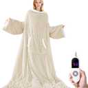 Heated Wearable Electric Blanket with Sleeves & Foot Pocket, Stripe Fleece Sherpa, 6 Heat Levels 12H Timer Setting, Over-Heat Protection, Machine Washable, 52x72 Inches Gray for Office/Home/Gift (Long, Beige)