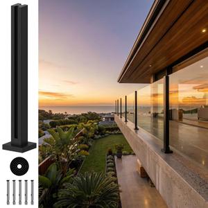 304 Stainless Steel Black Glass Railing Post, Internal Slot Balustrade System for 10-12mm Glass, Complete Post Kit with Base Plate, Easy Installation for Balcony, Stairs, Deck, Patio, Pool (31IN)