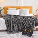 WOOMER Heated Blanket King Size Electric Blanket 90"x 100", Faux Fur Fast Heating, 10 Heating Levels & 0.5-12H Auto Off, Dual Control, Over-Heat Protection, ETL Certification (Marble Grey)