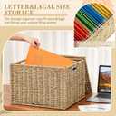 Jingmore Decorative File Storage Box with Lid, Seagrass Hanging File Organizer for Letter & Legal Size Files, Collapsible Document Storage Box for Office Home Desk Organization