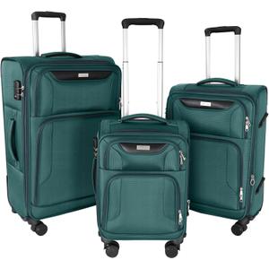 WireHot 3-Piece Softside Expandable Luggage Set with Front Open Pocket, Lightweight and Durable Oxford Fabric Suitcase Set with TSA Lock (Dark Green, 20in/24in/28in)