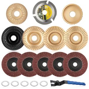 13 Piece Wood Carving Disc Set for 4" or 4 1/2" Angle Grinder Attachments Woodworking Grinder Attachment Stump Ginder Blades Wheel Woodworking Flap Disc for Cutting Grinding Shaping Sanding