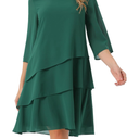 Seta T Women's Chiffon Dresses 3/4 Bell Sleeve Crewneck Tiered Layered Flowy Dress Party Wedding Outfits XL Dark 