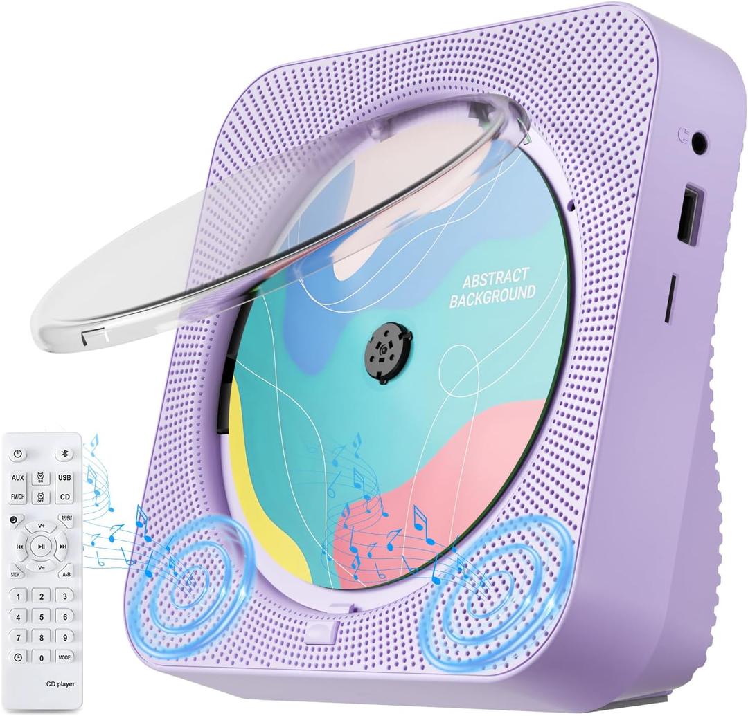 CD Player Portable with Bluetooth Desktop CD Players for Home with HiFi Sound Speakers, Mini Cute CD Player for Kids, Remote Control, Dust Cover, LED Display, Boombox FM Radio (Purple)