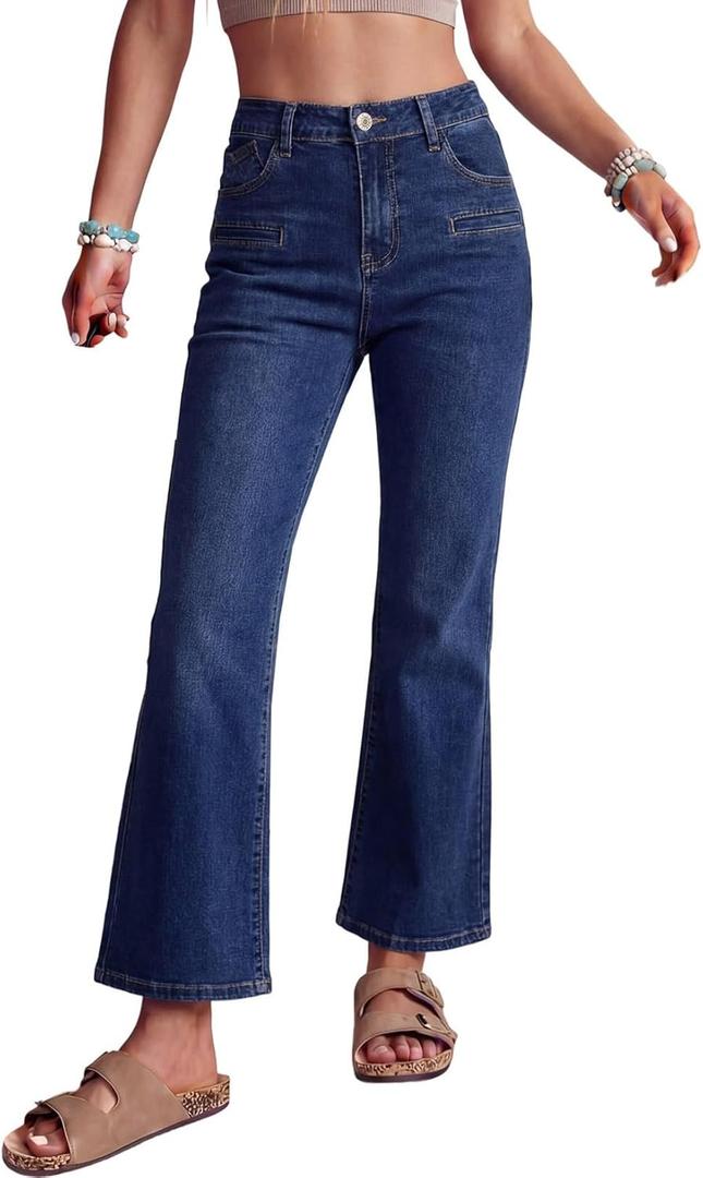 Astylish Jeans for Women Trendy Wide Leg High Waisted Ankle Bootcut Jeans Stretchy Straight Leg Flare Denim Pants (12, Bluing)