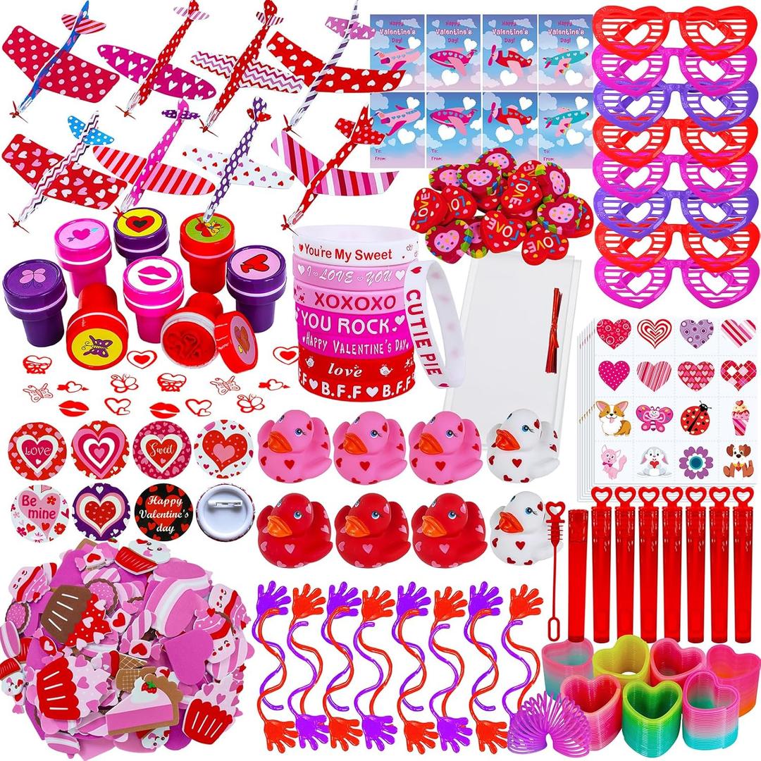 2 x Winlyn 236 Pcs Valentine's Day Stationery Toy Assortment Set Valentine Goodie Bag Stuffers Valentine Prizes Rewards Bulk for Kids Students Valentine Party Favors Treats School Classroom Gift Exchange