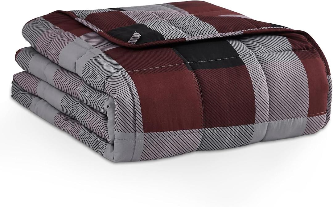L'AGRATY Weighted Blanket - 48"x72" 15lbs Cooling Breathable Heavy Blanket Microfiber Material with Glass Beads for Adult All-Season Summer Fall Winter Soft Thick Comfort (17-red and Black Checkered Pattern)