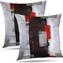 Red and Grey Abstract Art Pillow Cover, Modern Black White Wall Decorative Throw Pillows Cushion Cover for Bedroom Sofa Living Room 18 x 18 Inch Set of 2