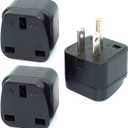 UK/KSA/UAE/Singapore to US/Canada Plug Adaptor, 3-pin UK Plug Convert to 3-pin United State/Canada Socket with Safety Shutter (3 Pieces)