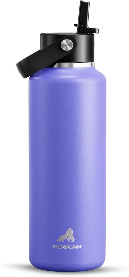 POWCAN 18oz Travel Water Bottle: Standard Mouth, Leakproof, BPA-Free, Easy Hold Handle, Insulated Stainless Steel Thermos with Straw for Teens, School, Outdoors, Running, Camping, Gym (Violet's Tale)