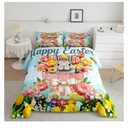 Easter Rabbit Duvet Insert Easter Bedding Set,Boho Floral Comforter Set Cute Rabbit Pet Animal Bed Quilt Queen Size Kawaii Greetings and Presents for Easter Day,Easter Gifts for Toddlers, 88 x 80