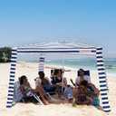 CoolCabana Beach Shade Tent - Easy Setup, UPF 50+ Protection, Large & Medium Sizes, Compact & Wind Resistant - Beach Cabana for The Whole Family - Navy Stripes, Large