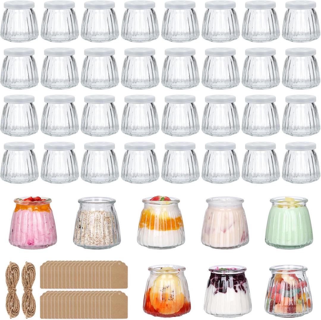 4oz Small Glass Jars 40Pack, Clear Glass Pudding Jars with PE Lids and Tags, Spice Jars/Glass Jelly Jars/Yogurt Jars/Small Jars with Lids (Set of 40)