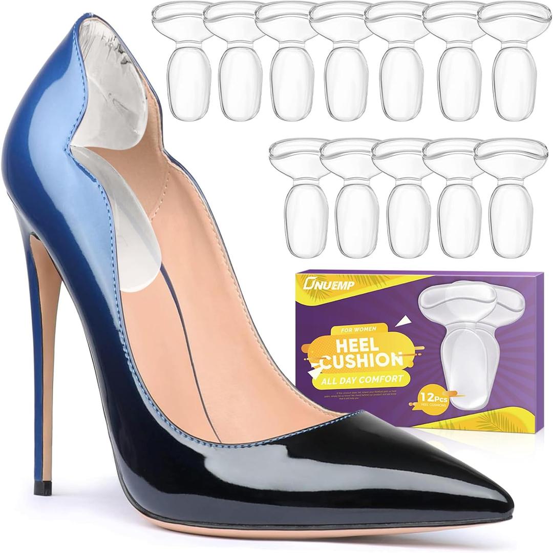 ONUEMP 12 Pieces Heel Pads for Shoes, Silicone High Heel Protectors Grips Inserts for Women Men, Comfort Foot Pad Cushions for Pain Relief, Shoes Too Big, Blister Prevention (White)