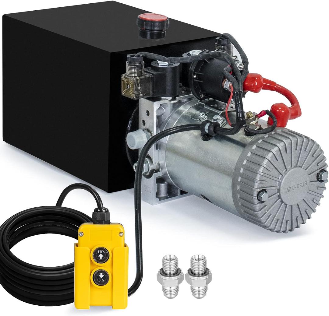 DC HOUSE Hydraulic Power Unit 15 Quart Double Acting Hydraulic Pump DC 12V Power Unit Metal Reservoir for Dump Trailer Car Lifting