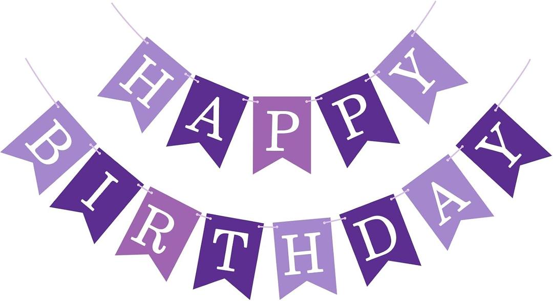 Happy Birthday Banner Sign, Birthday Garland Wall Door Banners Flag for Women Men Boys Girls Party Backdrop Decorations, Personalized Letters Name Banners (Light Purple and Purple)