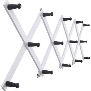 SKOLOO Hat Rack for Wall with 14 Hooks, Solid Wooden, Modern, Expandable Coat Rack Wall Mount for Coats, Hats, Bags, Baseball Caps, Black on White