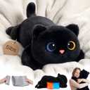Cute Black Cat Plush Pillow, Kawaii Plushies Black Cat Stuffed Animals, Squishy Plushies, Cuddle Plush Pillow for Kids & Girls (13 Inch)