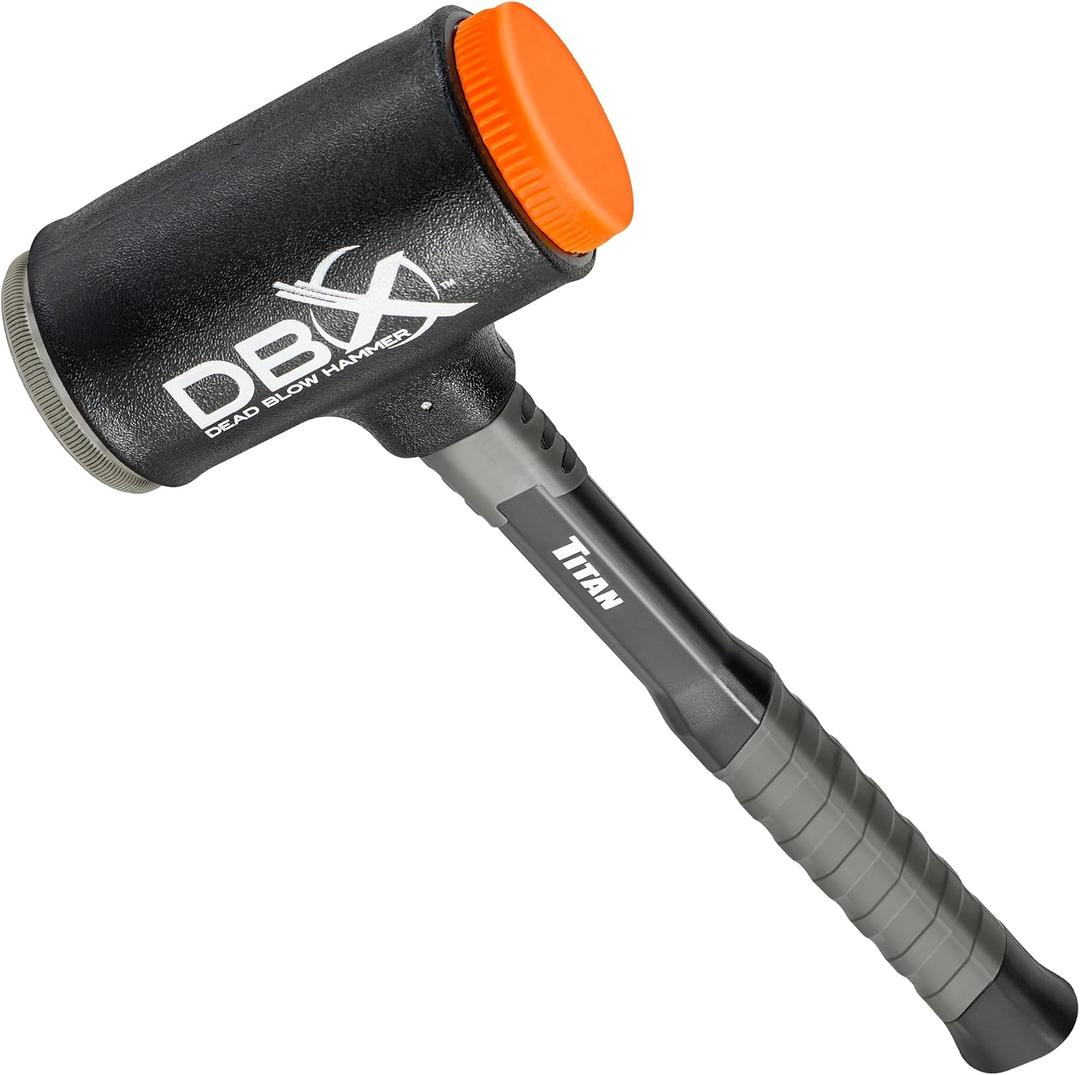 Titan DBX 63649 45oz Dead Blow Hammer with Interchangeable Polyurethane & Steel Striking Faces, Rebound Resistant, 15" Shock Absorbing Fiberglass Handle with Textured Grip