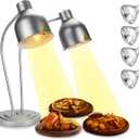 Food Heat Lamp - 550W Portable Electric Food Warmer, 4 Bulbs Included - Stainless Steel Double-Head Food Warmers for Parties Buffet Catering, Food Service, Hotels, Restaurants, Cafeteria (Silver)