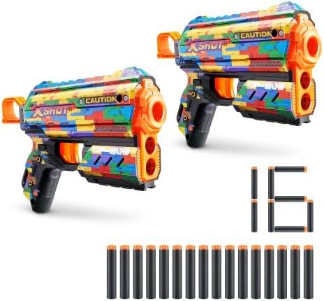 XSHOT Skins Flux Blaster with 16 Darts - Striper Skin (2 Pack) by ZURU, Easy Reload, Air Pocket Dart Technology, Toy Foam Blaster for Kids, Teens and Adults
