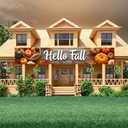 Fall Thanksgiving Autumn Banner with Maple Pumpkin Long Yard Banner for Harvest Party Outdoor Front Porch Home Door Decoration (Hello Fall-9.84x1.64Ft)