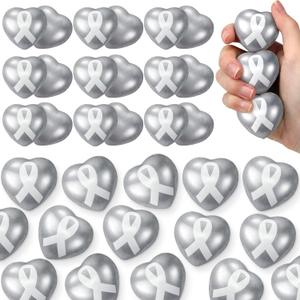 Leitee 30 Pcs Brain Cancer Awareness Items Bulk Gray Ribbon Heart Stress Balls Brain Tumor Awareness Month Gifts Party Favors for Parkinson's Fundraisers Event Support Campaigns