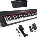 MOSEN Piano Keyboard 88 Keys, Beginner Digital Piano with 88 Key Velocity-Sensitive Keyboard Full Size, Record, Chord, Piano Stickers, Sustain Pedal, Retro Wood Finish Black