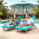 Chaise Lounge Cushions Outdoor 72x21x6 Inch, Fade Resistant 6'' Thicken Outdoor Lounge Chair Cushion with Headrest, Water-Resistant Patio Lounger Pad with Straps, Lake Blue