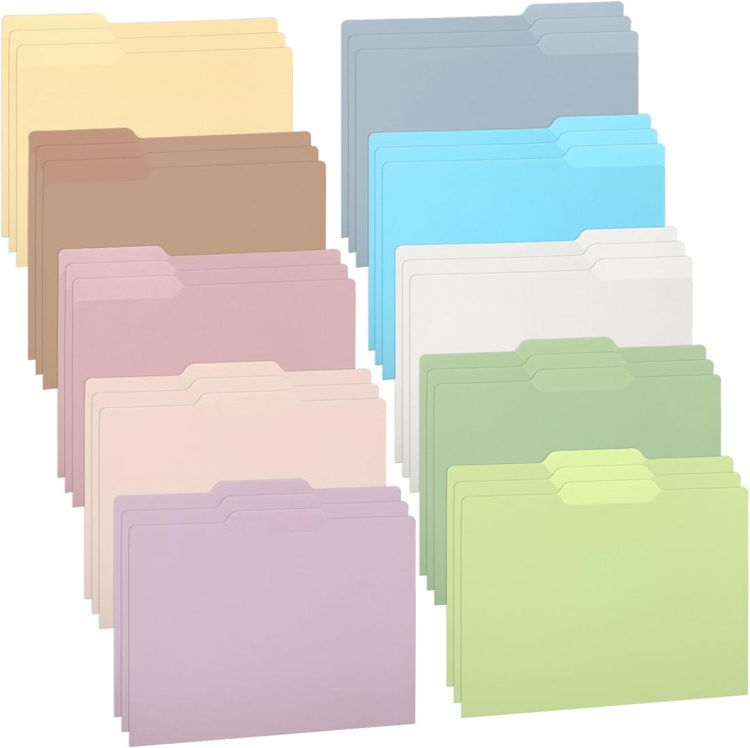Estune 30 Pcs Decorative File Folders Letter Size Colored Manilla File Folders with 1/3-cut Tabs 11.69 x 9.25 Inches Graphic Laurel Leaf Office Supplies Organizers(Pastel)