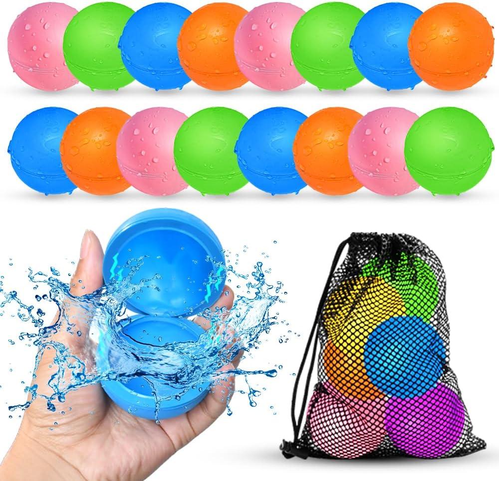 SOPPYCID 16Pcs Reusable Water Balloons for Kids, Pool Beach Water Toys for Boys and Girls, Summer Toy for Outdoor Games