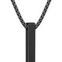 Fiusem Pendant Necklace for Men, Silver Tone/14k Gold Plated/Black Mens Pendant Necklaces with 2.5 mm Box Chain, Stainless Steel Bar Chain, 18-28 Inches