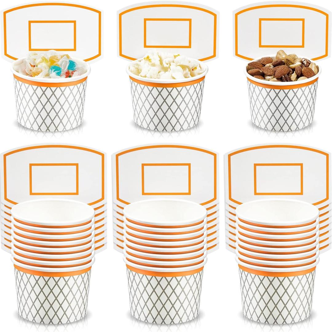 Suclain 24 Pieces Basketball Hoop Snack Cups Basketball Party Decorations Paper Party Supplies Paper Snack Cups Disposable Treat Food Bowls for Ball Themed Birthday Favors